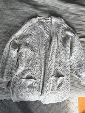 Cactus + Pearl Women's Open-Front Cable Knit Cardigan Sweater - White Large